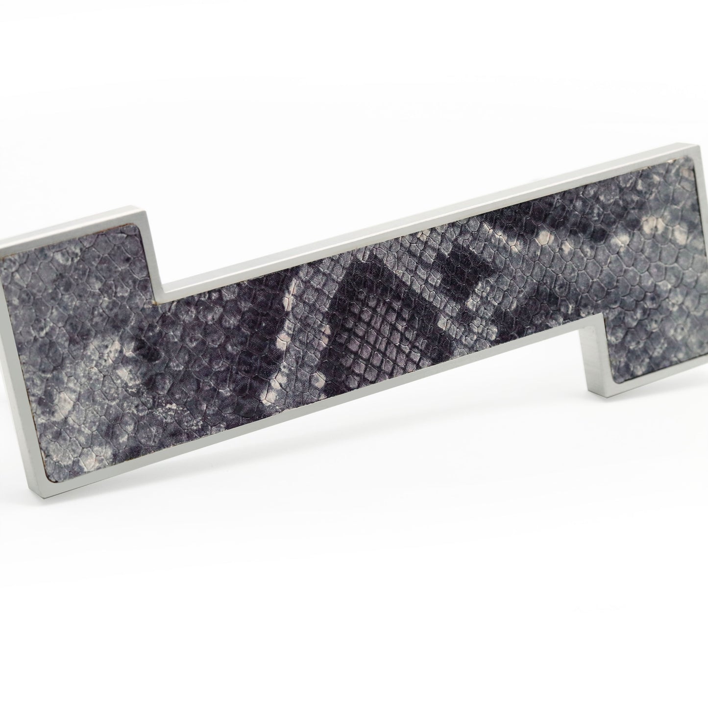 Platino Cabinet Pull - Satin Finish with Grey Snake Leather | Di Lusso Hardware - PL128