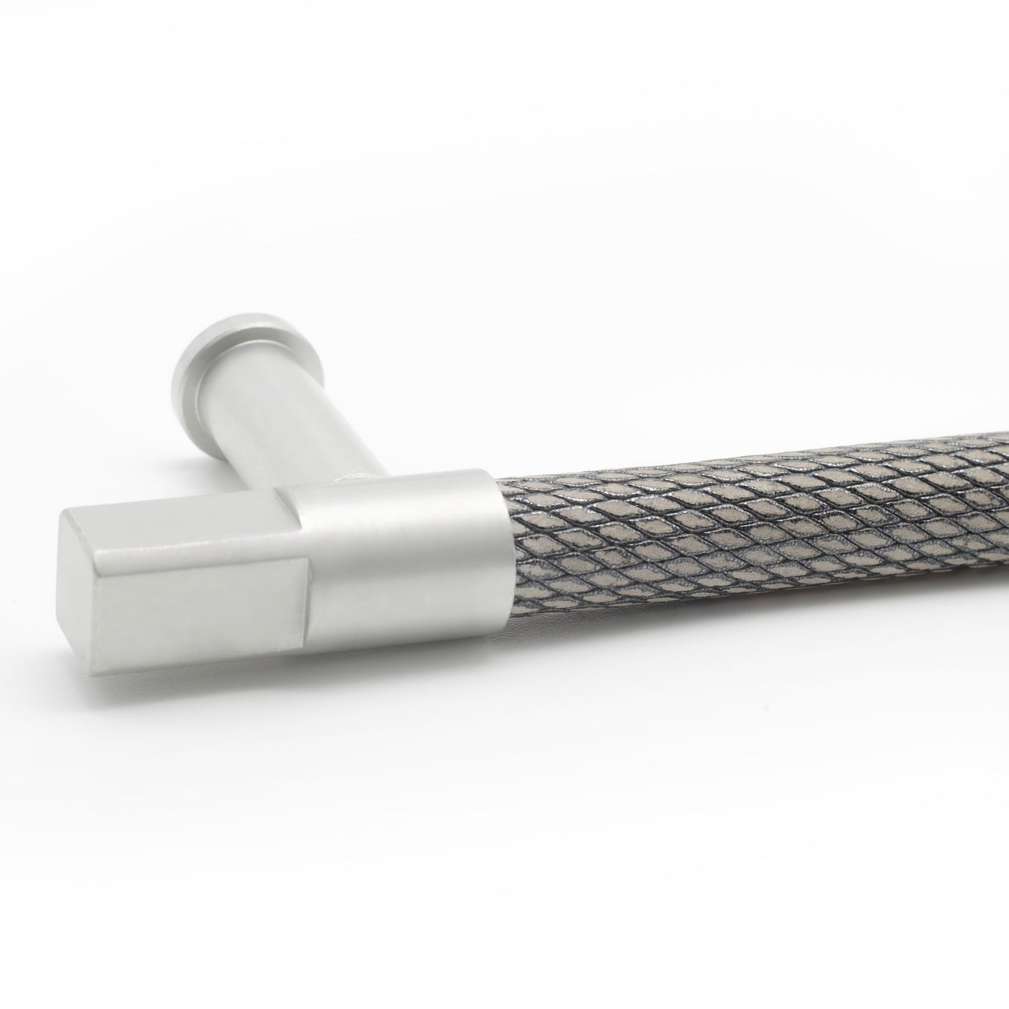 Posh Cabinet Pull - Satin Finish with Bardo Grey-Black Leather Wrap | Di Lusso Hardware - PL129