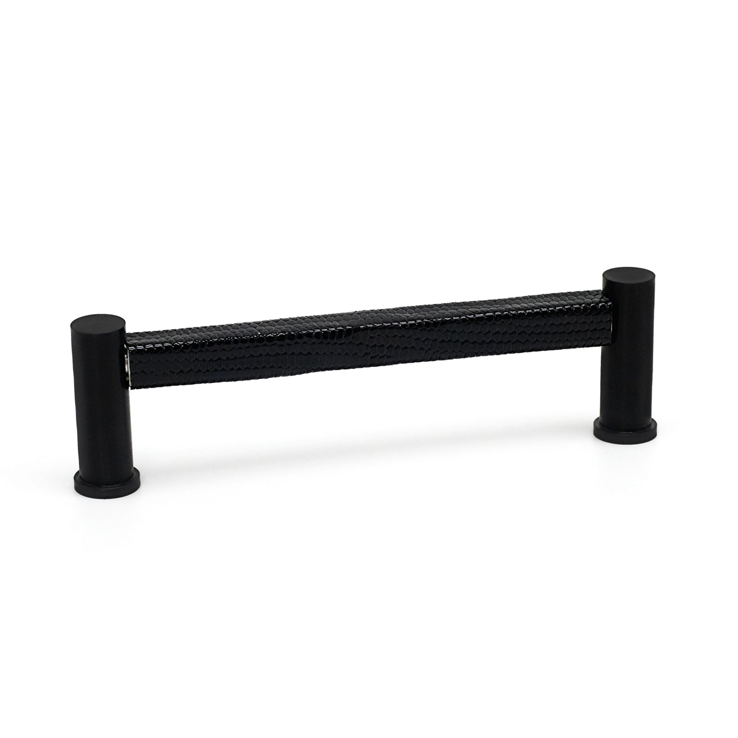 Luxury Pillar Square Pull | Black Finish & Black Patent Lizard Leather-PL104