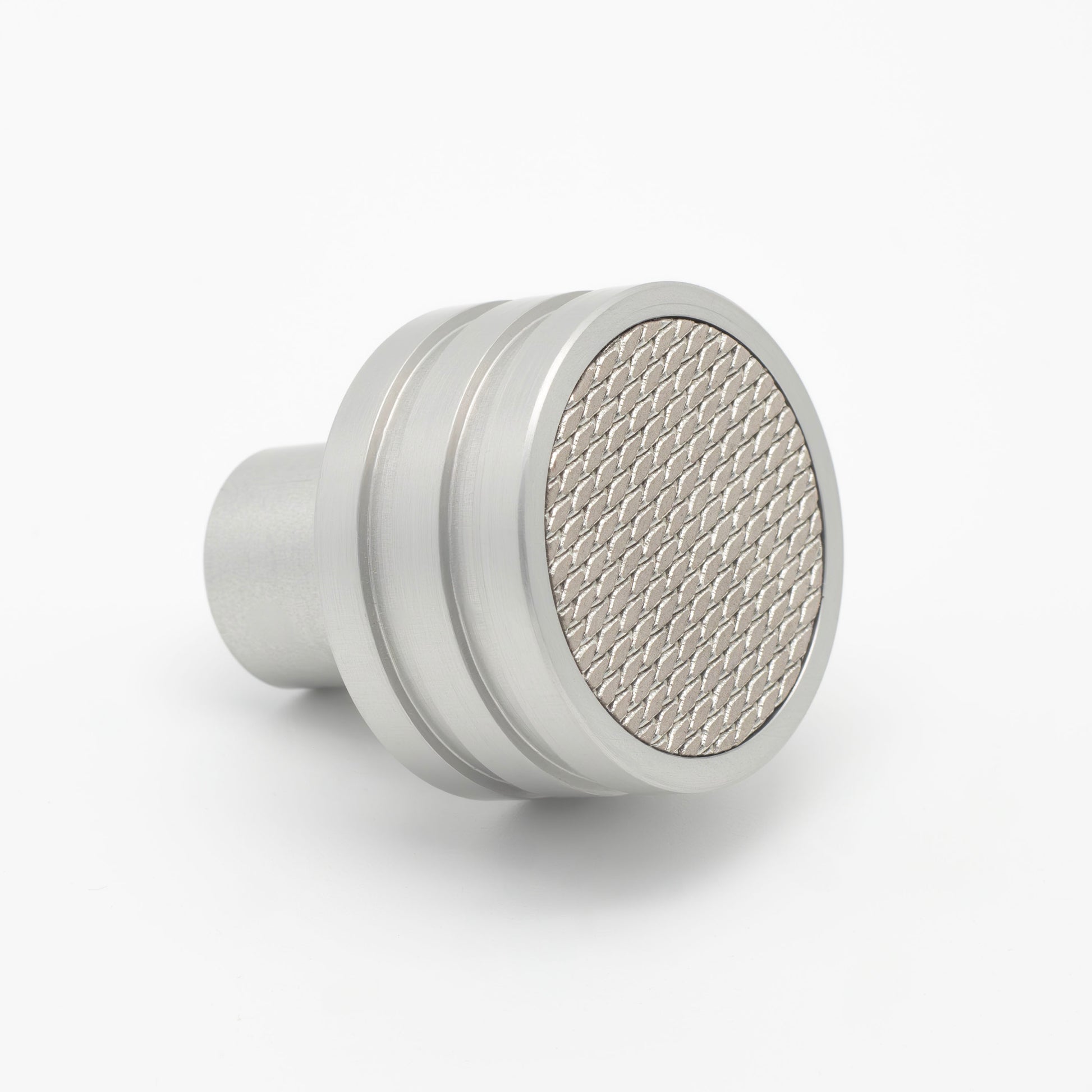 Handcrafted Di Lusso Insert knob with satin finish and Bardo Silver Leather, luxury hardware made in the USA, perfect for cabinets, drawers, and wardrobes, ideal for classic and contemporary interiors.