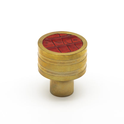 Luxurious Red Croc Leather & Gold Satin Brass Small Knob – Kn109