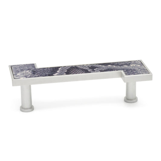 Platino Cabinet Pull - Satin Finish with Grey Snake Leather | Di Lusso Hardware - PL128