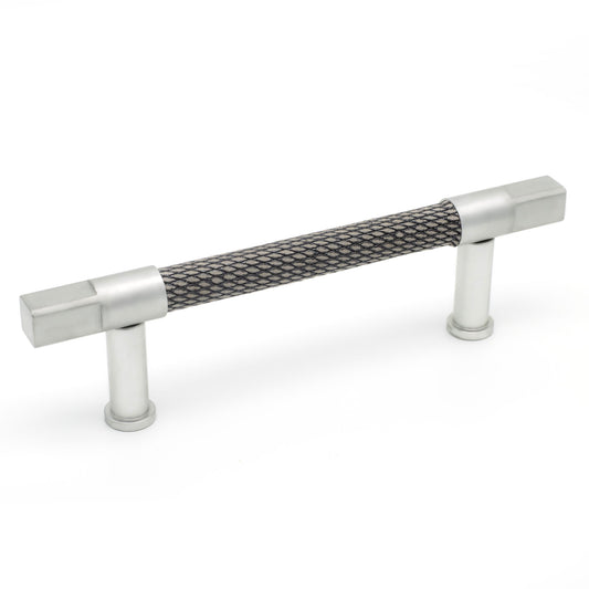 Posh Cabinet Pull - Satin Finish with Bardo Grey-Black Leather Wrap | Di Lusso Hardware - PL129