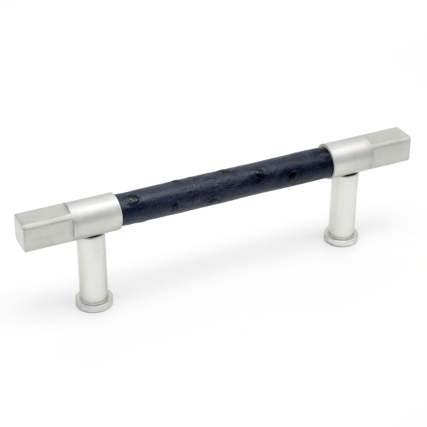 Posh Cabinet Pull - Satin Finish with Navy Ostrich Leather Wrap | Di Lusso Hardware - PL130