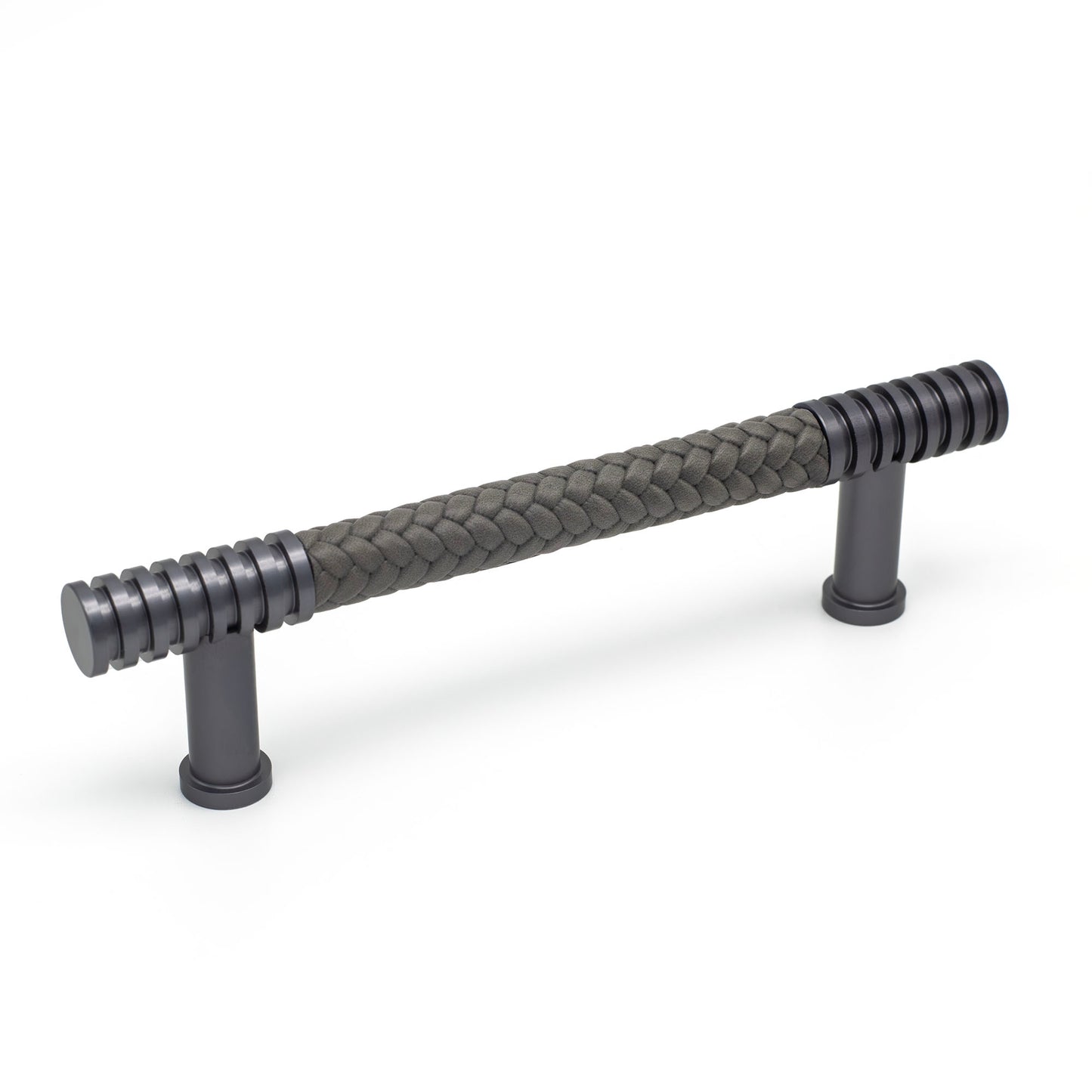 Angelo Cabinet Pull - Gunmetal Finish with Grey Woven Leather Wrap | Di Lusso Hardware - PL132