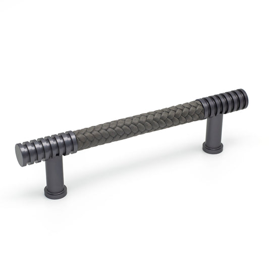 Angelo Cabinet Pull - Gunmetal Finish with Grey Woven Leather Wrap | Di Lusso Hardware - PL132