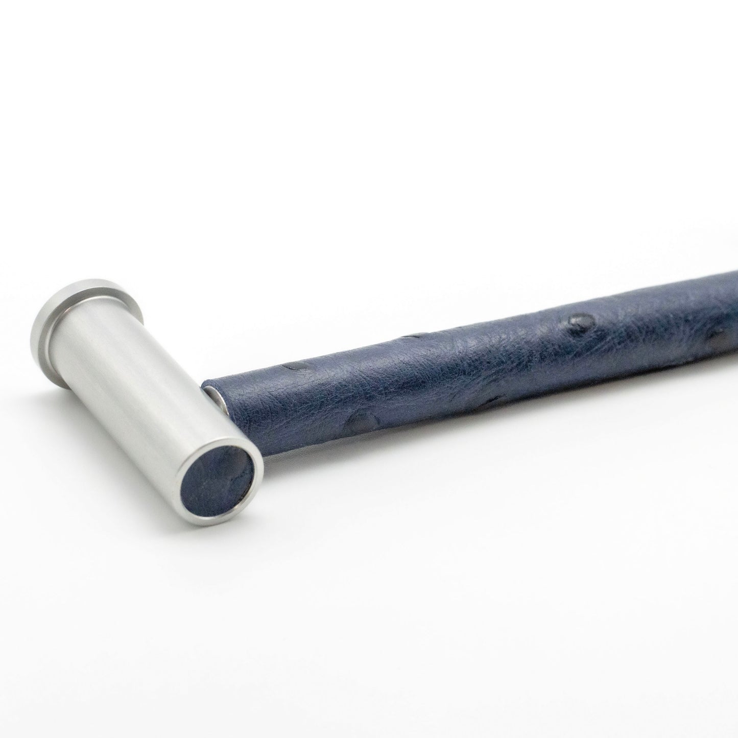 Luxury Pillar Round Insert Pull | Satin Finish & Navy Ostrich Leather,PL112