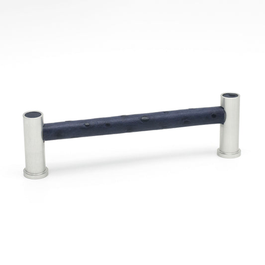 Luxury Pillar Round Insert Pull | Satin Finish & Navy Ostrich Leather,PL112