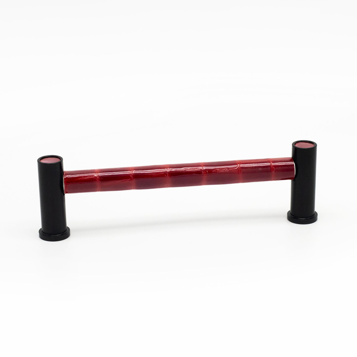 Luxury Pillar Round Insert Pull | Black Finish & Red Patent Croc Leather-PL114