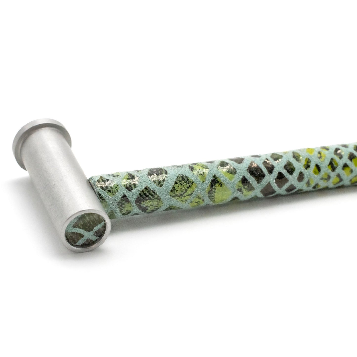 Luxury Pillar Round Insert Pull | Satin Finish & Emerald Mirrored Leather-PL111
