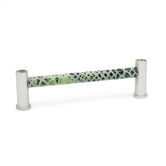 Luxury Pillar Round Insert Pull | Satin Finish & Emerald Mirrored Leather-PL111
