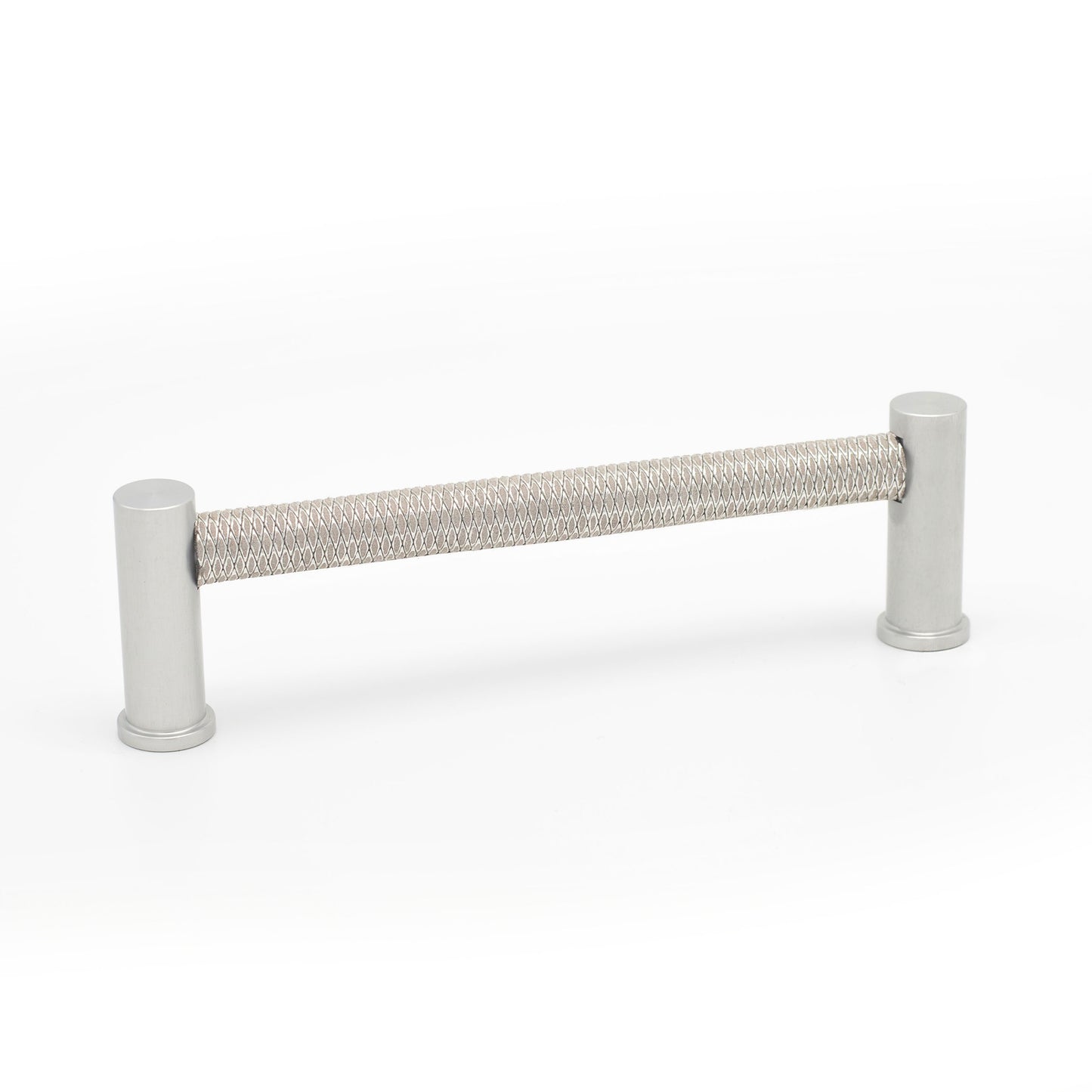 Pillar Round Pull - Satin Finish with Bardo Silver Leather | Di Lusso Hardware-PL107