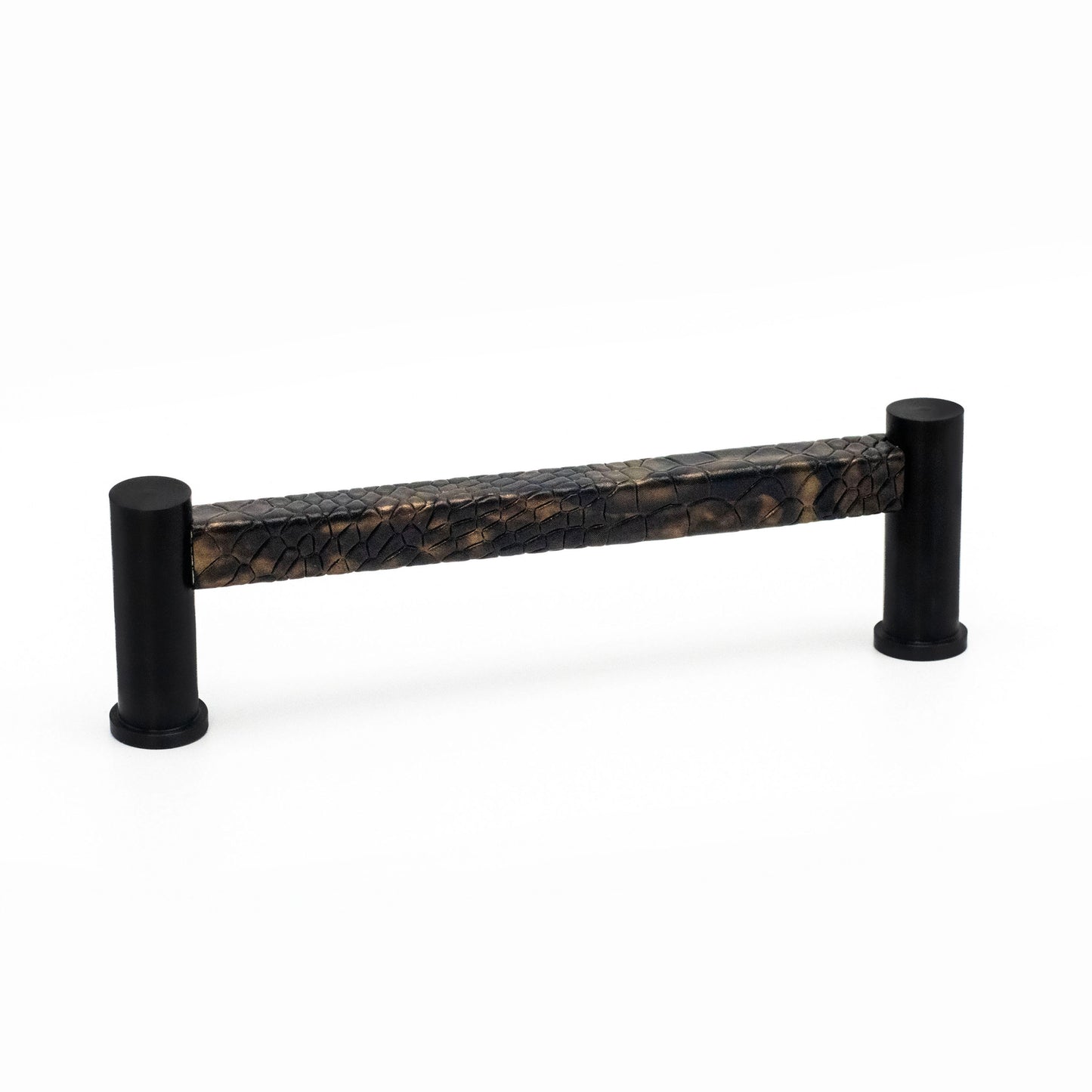 Luxury Pillar Square Pull | Black Finish & Snake Bronze Milky Way Leather-PL102