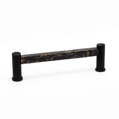 Luxury Pillar Square Pull | Black Finish & Snake Bronze Milky Way Leather-PL102