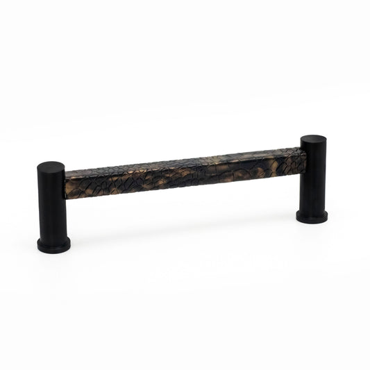 Luxury Pillar Square Pull | Black Finish & Snake Bronze Milky Way Leather-PL102