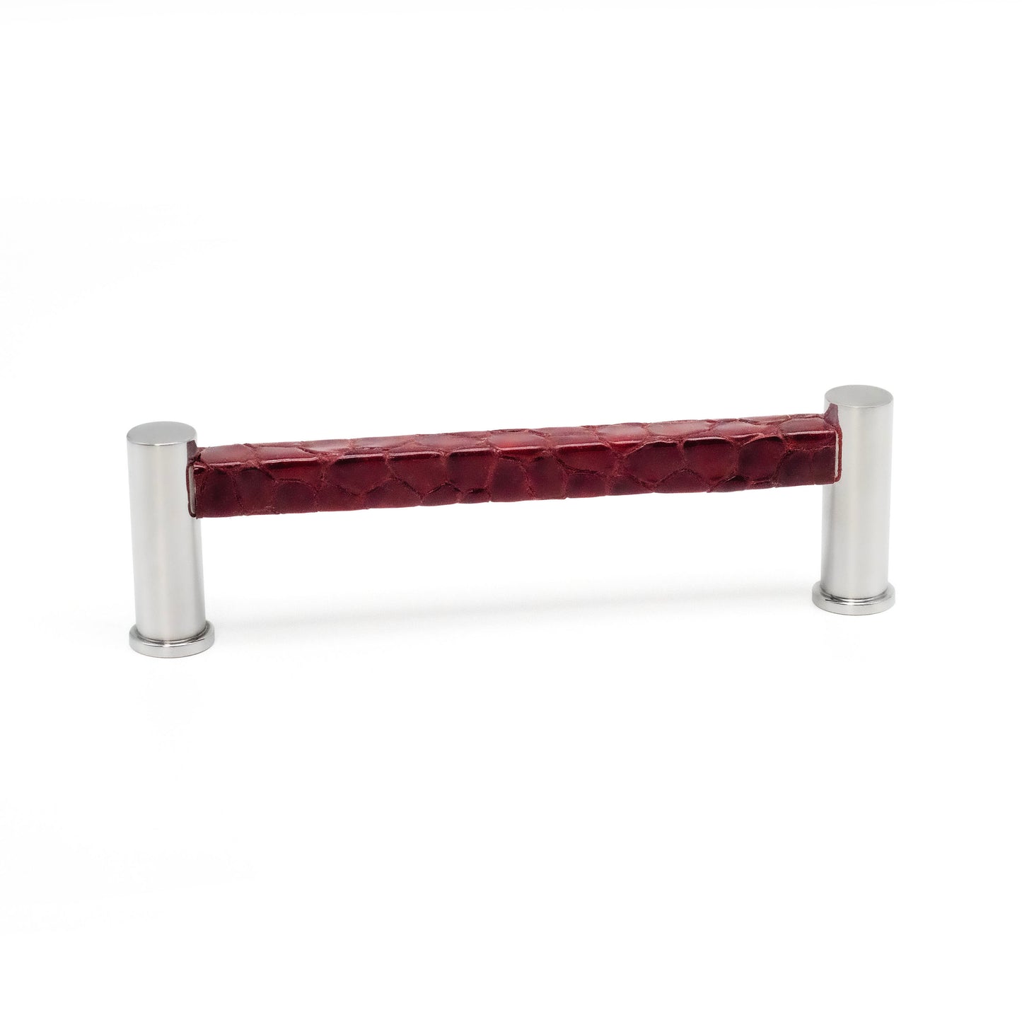 Luxury Pillar Square Pull | Polished Finish & Anaconda Dark Red Leather-PL108