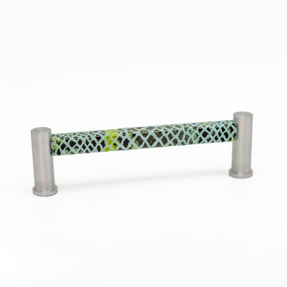 Pillar Square Pull - Satin Finish with Emerald Mirrored Leather | Di Lusso Hardware-PL103