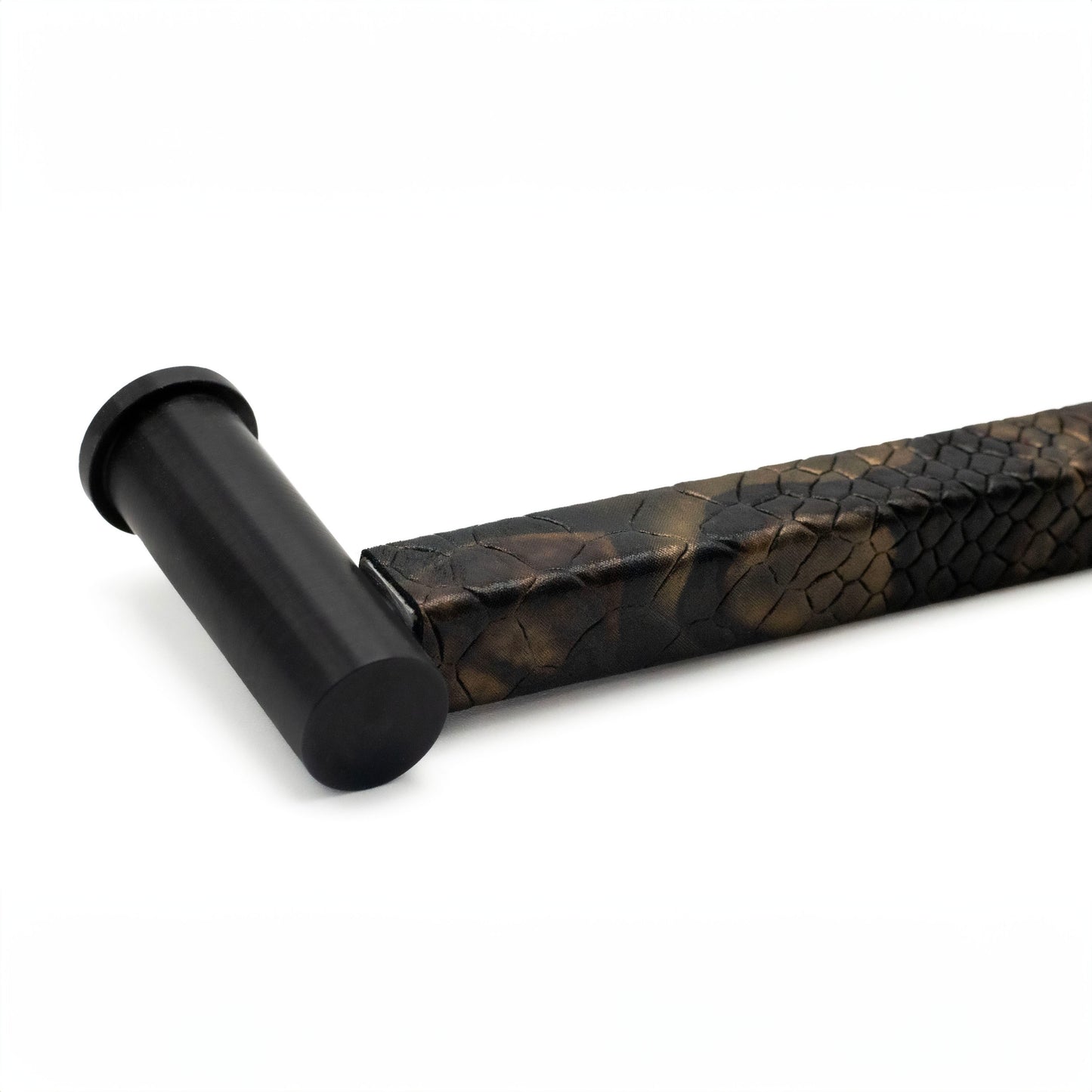 Luxury Pillar Square Pull | Black Finish & Snake Bronze Milky Way Leather-PL102