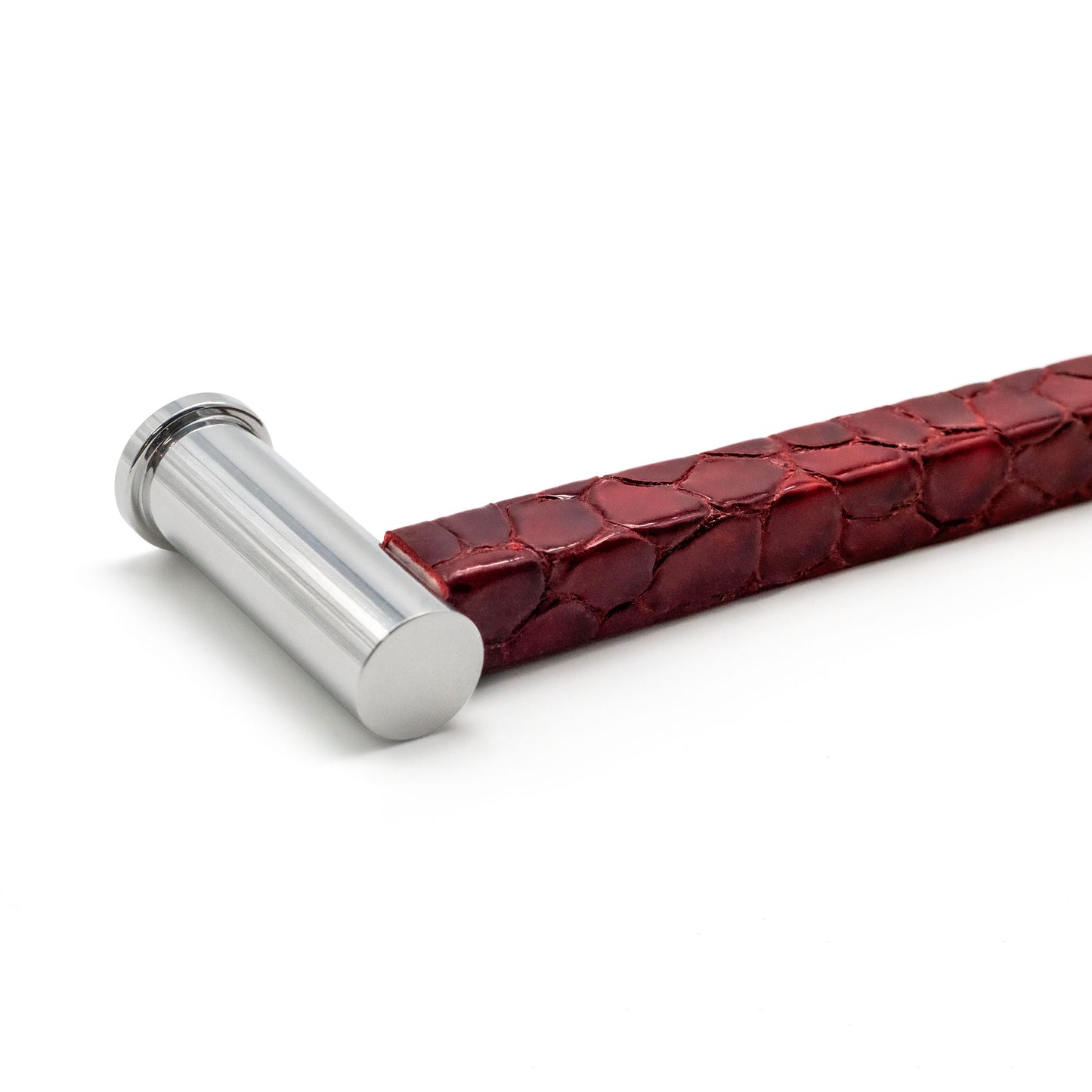 Luxury Pillar Square Pull | Polished Finish & Anaconda Dark Red Leather-PL108