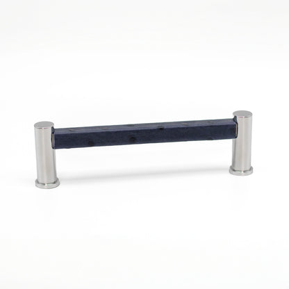 Pillar Square Pull - Polished Finish with Navy Ostrich Leather | Di Lusso Hardware-PL105