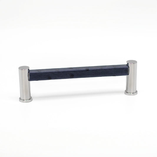 Pillar Square Pull - Polished Finish with Navy Ostrich Leather | Di Lusso Hardware-PL105